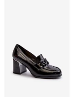 Dámské lakované lodičky na podpatku černé D&A MR38-973