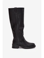 Dámské Černé Otevřené Boty Na Nízkém Podpatku Oteplené Averna