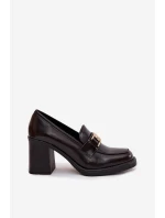 Dámské polobotky na podpatku se zlatým detailem čokoládové Privelle Dámské polobotky na podpatku se zlatým detailem čokoládové Privelle