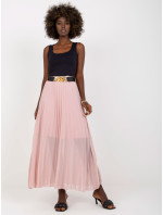 Prašně růžová plisovaná maxi sukně s páskem