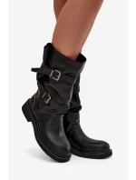 Dámské kozačky ke kolenům s pásky a sponami Halvessa – černé Dámské kozačky ke kolenům s pásky a sponami Halvessa – černé