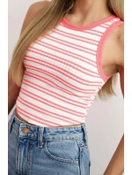 Dámská bavlněná proužkovaná bezrukávová blůza růžový neon