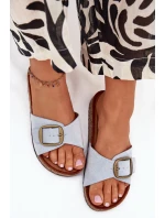 Dámské Pantofle S Přezkou Na Korkové Platformě Modré Zavira