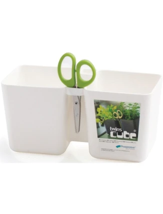 Květináč s bylinkami TWINS CUBE WITH CUTLERY WHITE