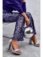 Lesklé Sandály Na Mohutném Podpatku Stříbrné Calmi