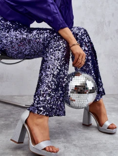 Lesklé Sandály Na Mohutném Podpatku Stříbrné Calmi