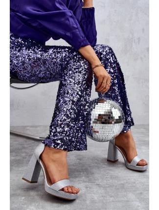 Lesklé Sandály Na Mohutném Podpatku Stříbrné Calmi