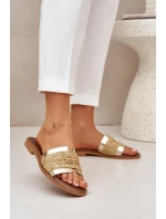 Kožené pantofle s ozdobným detailem a pletením Zazoo 40426 zlaté