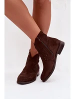Dámské perforované kotníkové boty na nízkém podpatku S.Barski HY61-8026 Čokoládové