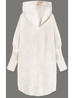 Dlouhý vlněný přehoz přes oblečení typu "alpaka" ve smetanové barvě s kapucí (908)