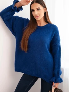 Dámský svetr s příměsí mohéru a vlny volného střihu chabrový