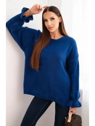 Dámský svetr s příměsí mohéru a vlny volného střihu chabrový