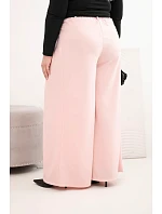 Dámské kalhoty Plus Size s širokou nohavicí a páskem pudrově růžové