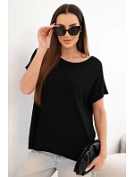 Dámská viskózová oversize halenka s krátkým rukávem a kulatým výstřihem černá Dámská viskózová oversize halenka s krátkým rukávem a kulatým výstřihem černá