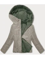Khaki-béžová oboustranná krátká bunda s kapucí (B8181-11046) Khaki-béžová oboustranná krátká bunda s kapucí (B8181-11046)