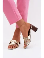 Dámské sandály na podpatku s pásky Eko kůže zlaté Corivelle