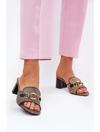 Dámské Pantofle Na Podpatku S Dekorací Černé Ovittole