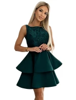 205-4 LAURA dvojité rozšířené šaty s krajkovým vrškem - BOTTLE GREEN