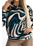 390-5 Mikina klokanka s kapucí - zelená a béžová vlna