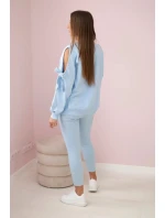 Sada mikiny s mašlí na rukávech a legínách modrý Sada mikiny s mašlí na rukávech a legínách modrý