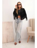 Dámská semišová bunda s třásněmi černá