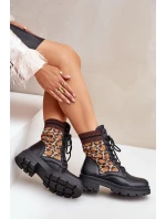 Dámské kotníkové boty Workery s ponožkou v leopardím vzoru černé Penthis Dámské kotníkové boty Workery s ponožkou v leopardím vzoru černé Penthis