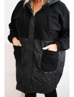 Dámská prošívaná mikina Plus Size s kapucí a velkými kapsami černá
