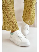 Nízké Dámské Tenisky Na Platformě Z Eko Kůže Bílo-Zelené Nevelena