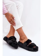 Dámské pantofle s kožíškem na platformě Talfedi – černé