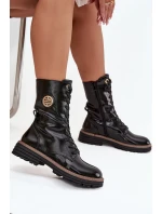 Lakované dámské workery s teplou podšívkou a zlatým detailem Dorialine – černé