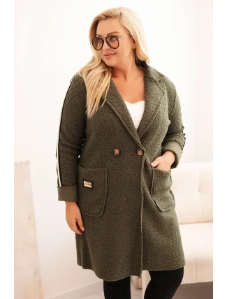 Dámský kabát Plus Size z umělého beránka s kapsami khaki Dámský kabát Plus Size z umělého beránka s kapsami khaki