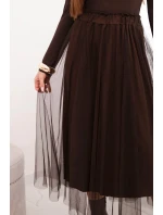 Dámská midi sukně z tylu s podšívkou viskóza hnědá Dámská midi sukně z tylu s podšívkou viskóza hnědá