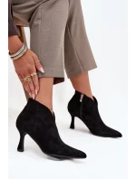 Nízké dámské kotníkové boty na jehlovém podpatku eco semiš černé Jolivra