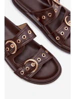 Dámské pantofle se zlatými přezkami ekologická kůže čokoládové Bellarya