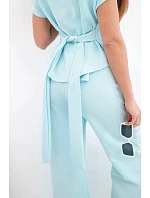 Dámský komplet z materiálu masełko s krátkým rukávem a kalhotami se širokou nohavicí mentolový Dámský komplet z materiálu masełko s krátkým rukávem a kalhotami se širokou nohavicí mentolový