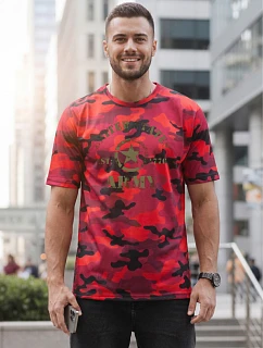 Pánské tričko s potiskem v kamuflážovém vzoru, červené, FashionStreet NX2002R