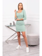Šaty s knoflíkovým výstřihem tmavě mátové Šaty s knoflíkovým výstřihem tmavě mátové