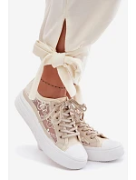 Dámské tenisky s krajkou na platformě Lee Cooper LCW-26-44-4481 Béžové Dámské tenisky s krajkou na platformě Lee Cooper LCW-26-44-4481 Béžové