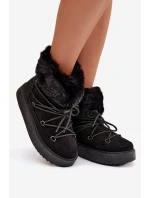 Dámské sněhule s kožíškem a šněrováním Sarivie – černé