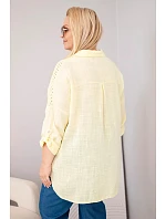 Dámská bavlněná košile Plus Size s límečkem a krajkovou vsadkou žlutá