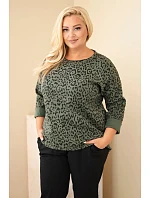 Dámská halenka Plus Size s leopardím vzorem a delším zadním dílem khaki
