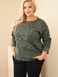 Dámská halenka Plus Size s leopardím vzorem a delším zadním dílem khaki