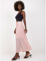 Prašně růžová plisovaná maxi sukně s páskem