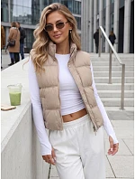 Dámská zateplená vesta bez kapuce, tmavě béžová, FashionStreet TY5727 Dámská zateplená vesta bez kapuce, tmavě béžová, FashionStreet TY5727
