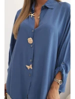 Dámská košile s viskózou a ozdobnými knoflíky a džínovým límcem modrá