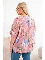 Dámská bavlněná halenka Plus Size s krátkým rukávem a květinovým vzorem tmavě růžová