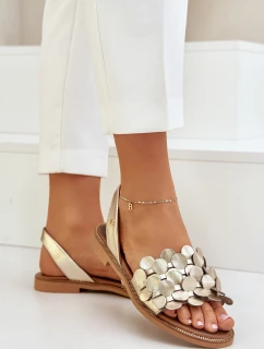 Kožené sandály na plochém podpatku Zazoo 40425 zlaté