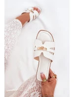 Ploché Dámské Pantofle S Páskem A Zlatým Detailem Bílé Kerenza