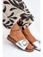 Dámské Pantofle Na Korek Platformě S Přezkou Stříbrné Vianara