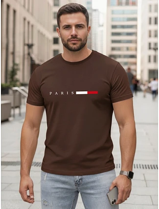 Pánské bavlněné tričko s nápisem PARIS, hnědé, FashionStreet NX5139R
